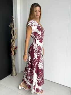 Vestido Midi Pico Flores Burdeos - Imagen 5