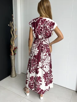 Vestido Midi Pico Flores Burdeos - Imagen 6