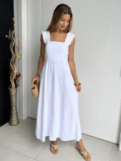 Vestido Midi Tirante Ancho Blanco - Imagen 4