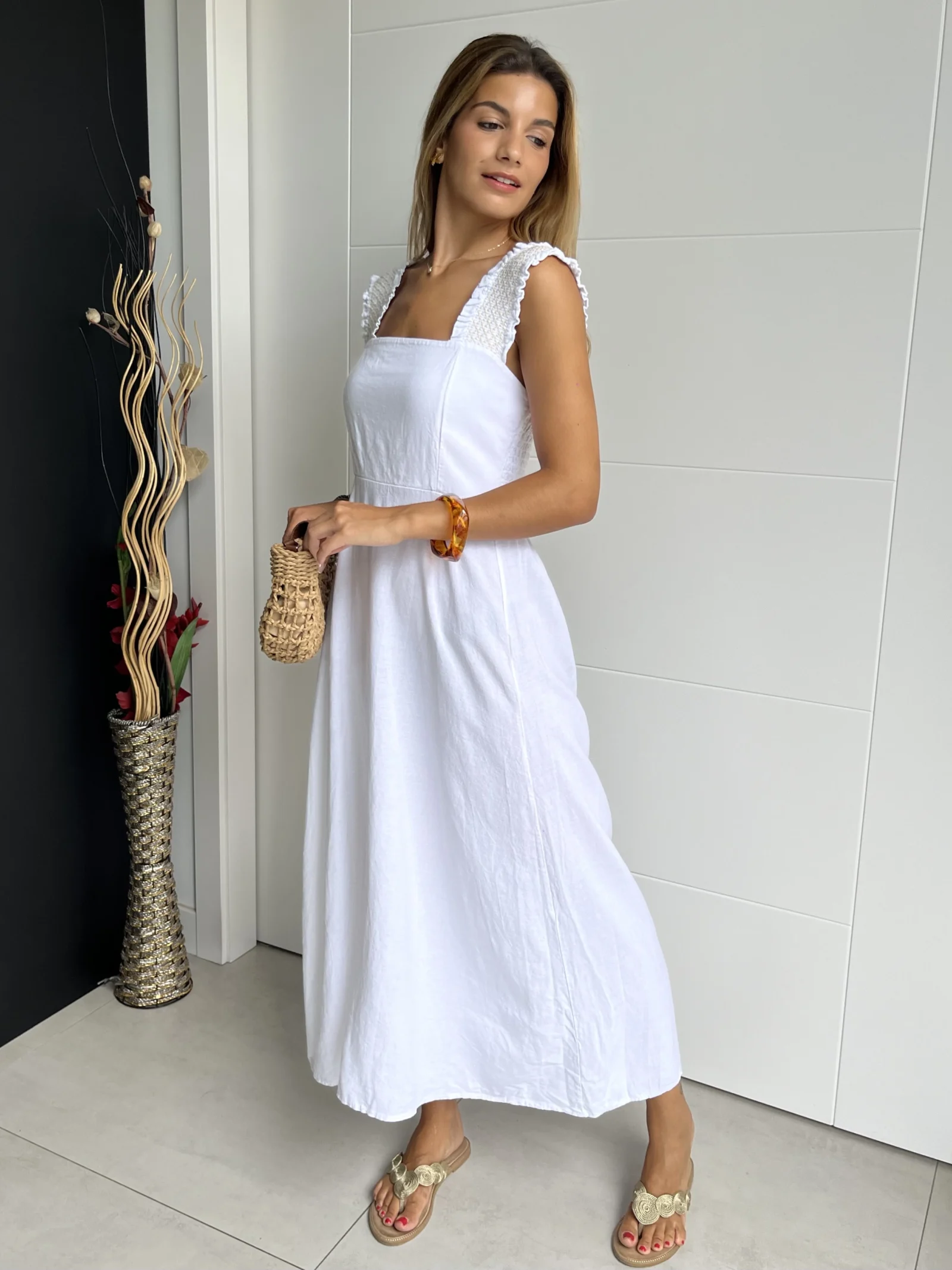 Vestido Midi Tirante Ancho Blanco