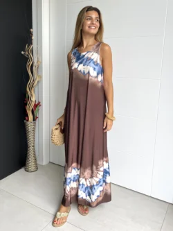 Vestido Tirantes Seda Fría Marrón Difuminado - Imagen 3