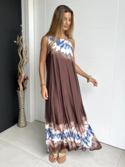 Vestido Tirantes Seda Fría Marrón Difuminado