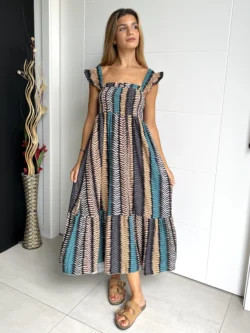 Vestido Midi Tirante Ancho Estampado Multicolor - Imagen 5
