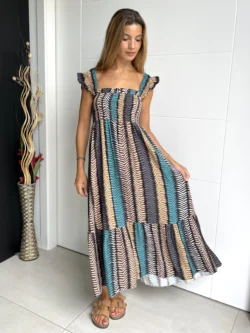 Vestido Midi Tirante Ancho Estampado Multicolor