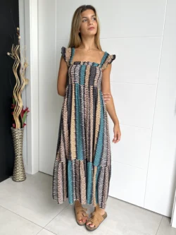 Vestido Midi Tirante Ancho Estampado Multicolor - Imagen 4