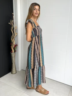 Vestido Midi Tirante Ancho Estampado Multicolor - Imagen 7