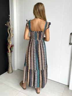 Vestido Midi Tirante Ancho Estampado Multicolor - Imagen 8
