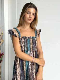 Vestido Midi Tirante Ancho Estampado Multicolor - Imagen 2
