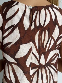 Vestido Midi Suelto Hojas Marrón y Crudo - Imagen 8