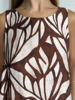 Vestido Midi Suelto Hojas Marrón y Crudo - Imagen 9