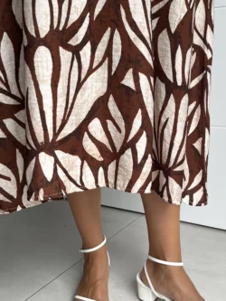 Vestido Midi Suelto Hojas Marrón y Crudo - Imagen 10