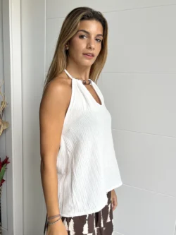 Top Blanco Halter Abertura Bolas - Imagen 5