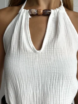 Top Blanco Halter Abertura Bolas - Imagen 9