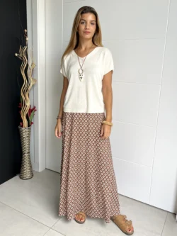 Falda Seda Fría Rombos Marrón - Imagen 3