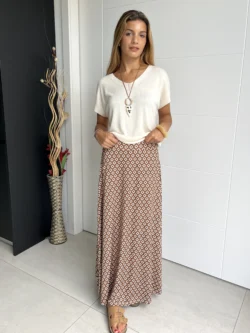 Falda Seda Fría Rombos Marrón - Imagen 6