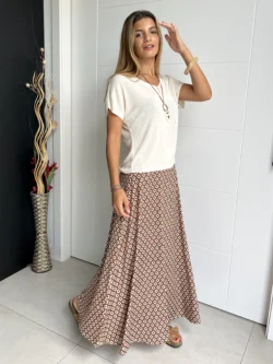 Falda Seda Fría Rombos Marrón - Imagen 2