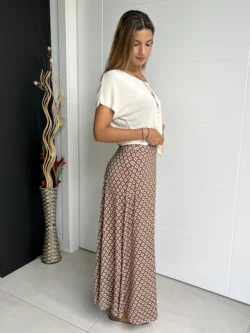 Falda Seda Fría Rombos Marrón - Imagen 7