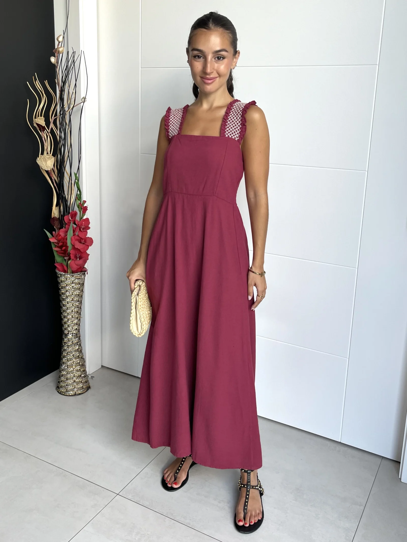 Vestido Midi Tirante Ancho Frambuesa