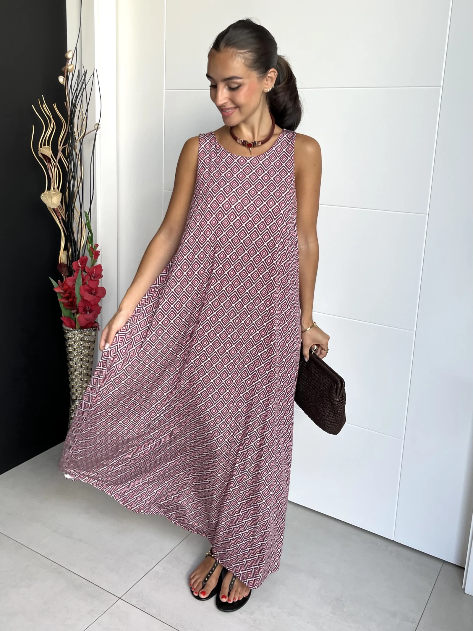 Vestido Tirantes Seda Fría Rombos