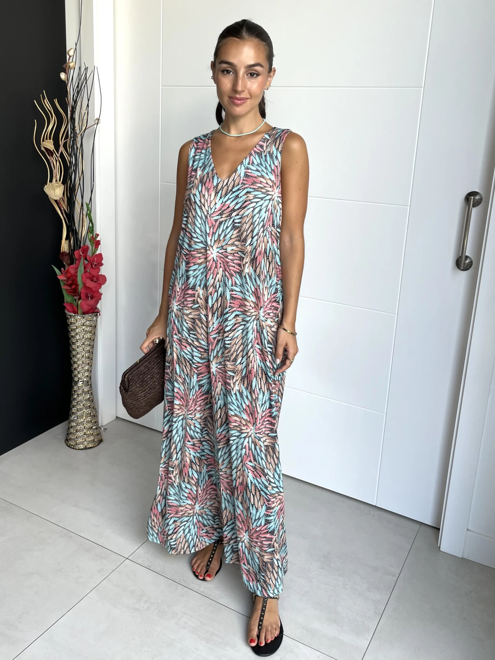 Vestido Tirantes Seda Fría Azulado