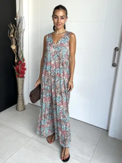 Vestido Tirantes Seda Fría Azulado
