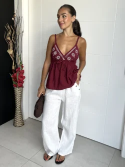 Pantalón Lino Blanco Botones - Imagen 5