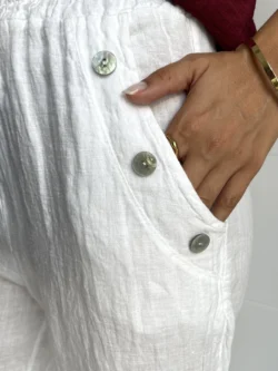 Pantalón Lino Blanco Botones - Imagen 7