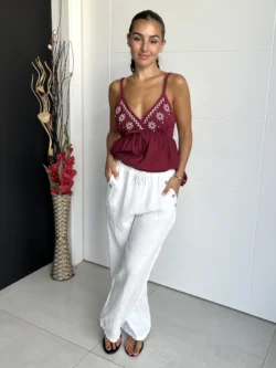 Pantalón Lino Blanco Botones