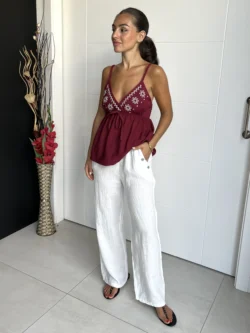 Pantalón Lino Blanco Botones - Imagen 2