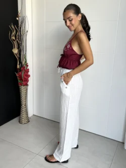 Pantalón Lino Blanco Botones - Imagen 4