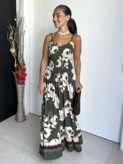 Vestido Playero Estampado Verde Oliva - Imagen 5