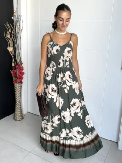 Vestido Playero Estampado Verde Oliva