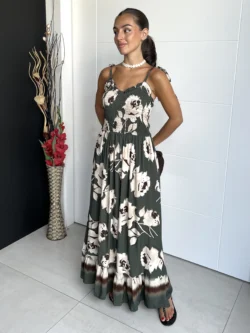 Vestido Playero Estampado Verde Oliva - Imagen 6