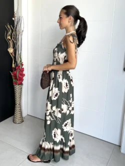 Vestido Playero Estampado Verde Oliva - Imagen 7