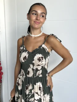 Vestido Playero Estampado Verde Oliva - Imagen 3