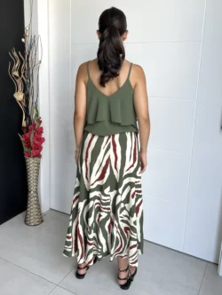 Falda Midi Lino Estampada Verde y Teja - Imagen 6