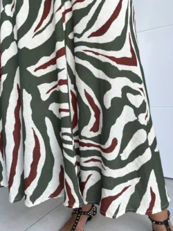 Falda Midi Lino Estampada Verde y Teja - Imagen 10