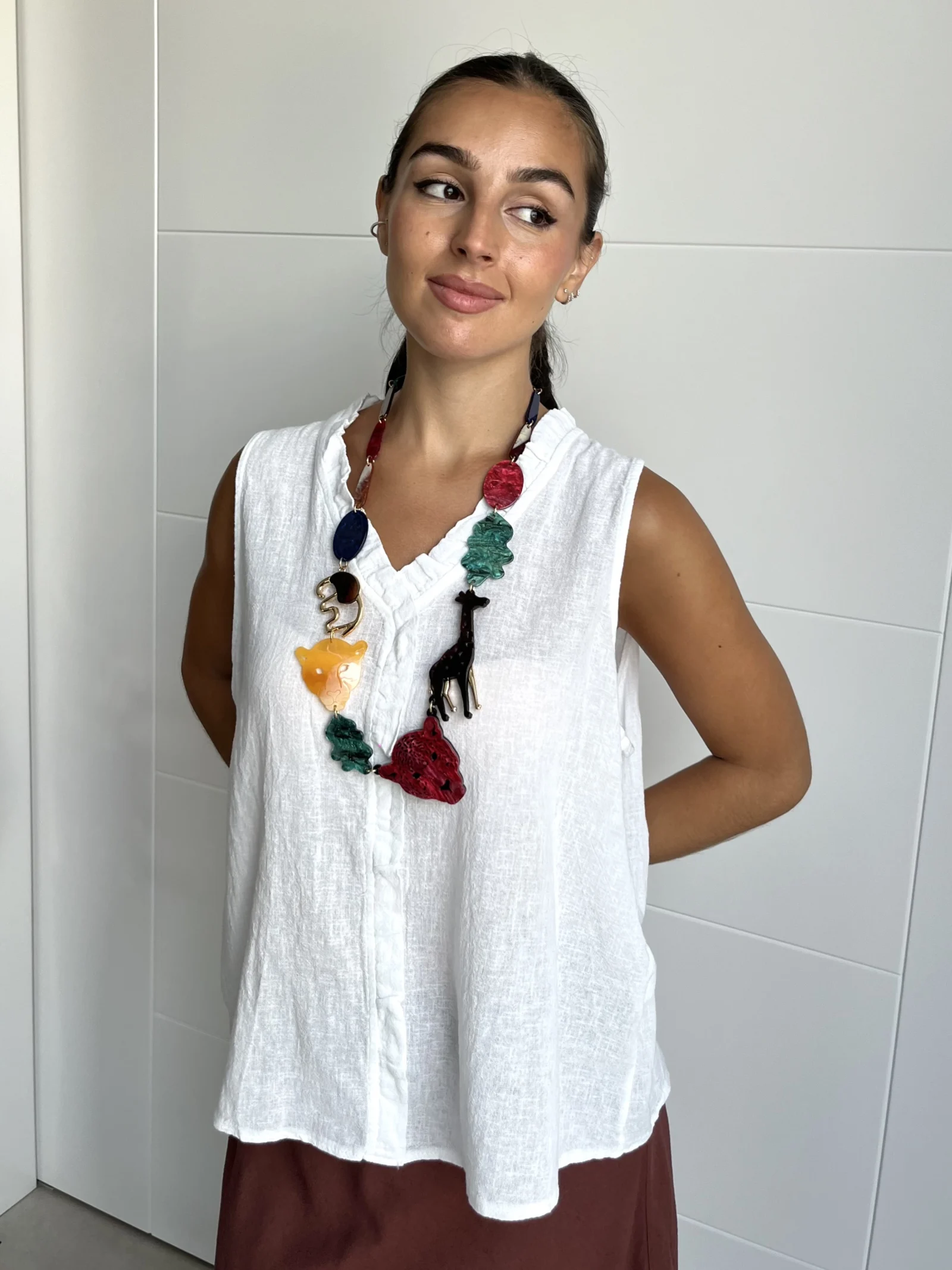 Blusa Blanca Cuello Mao