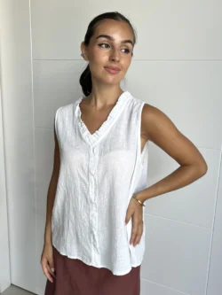 Blusa Blanca Cuello Mao - Imagen 3