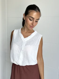 Blusa Blanca Cuello Mao - Imagen 6