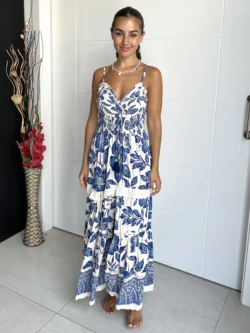 Vestido Playero Tirantes Boho Hojas Azul - Imagen 5