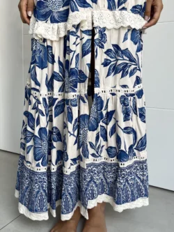 Vestido Playero Tirantes Boho Hojas Azul - Imagen 12