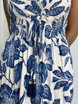 Vestido Playero Tirantes Boho Hojas Azul - Imagen 13
