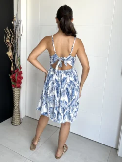 Vestido Tirantes Corto Flores Azul - Imagen 7