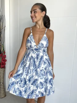 Vestido Tirantes Corto Flores Azul