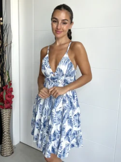 Vestido Tirantes Corto Flores Azul - Imagen 5