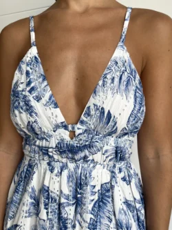 Vestido Tirantes Corto Flores Azul - Imagen 8