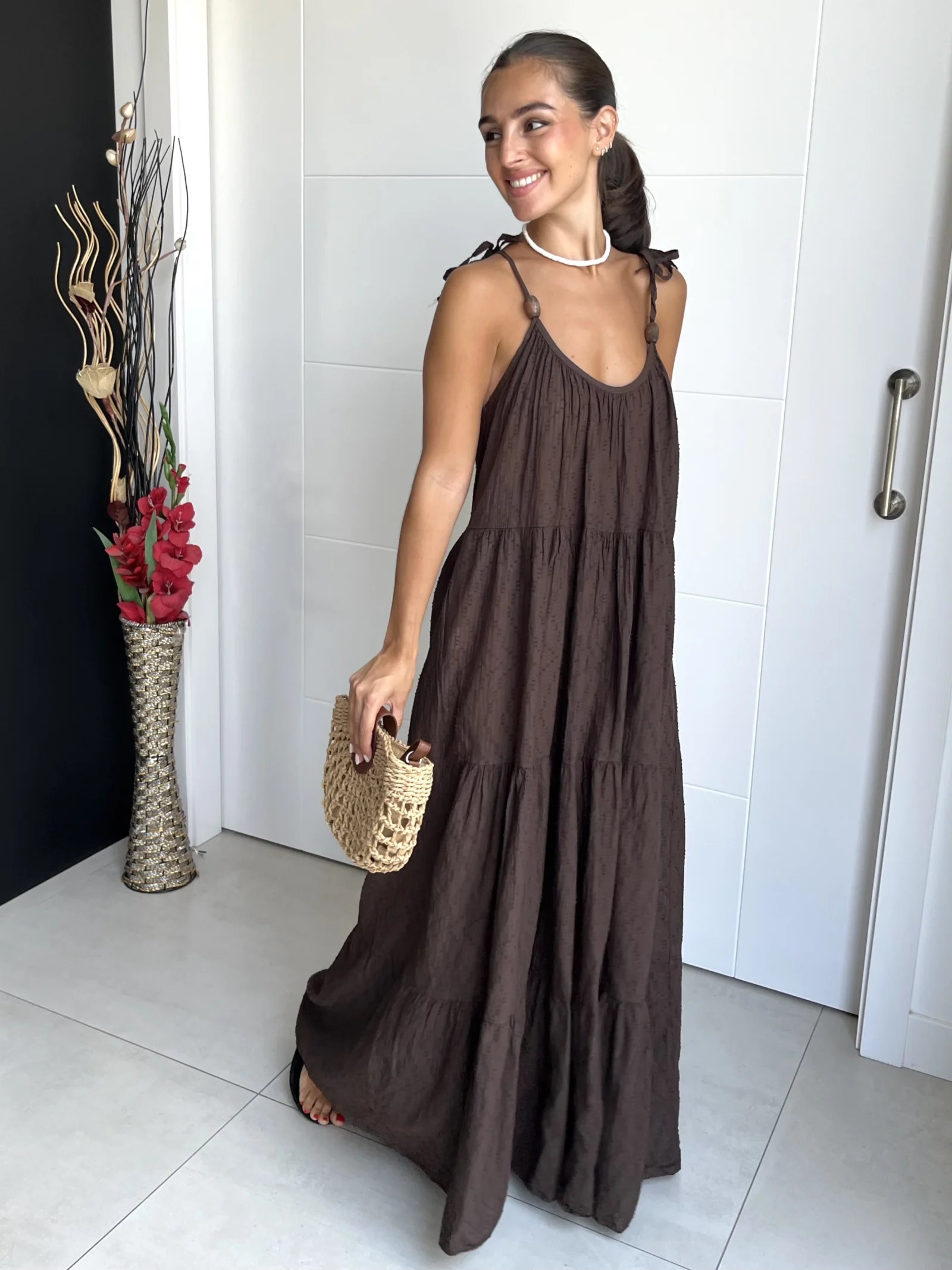 Vestido Boho Bolas Chocolate