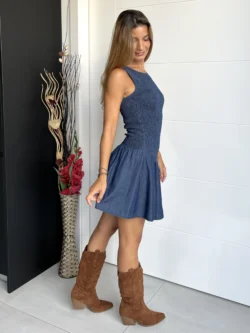 Vestido Tirantes Drapeado Vaquero - Imagen 8