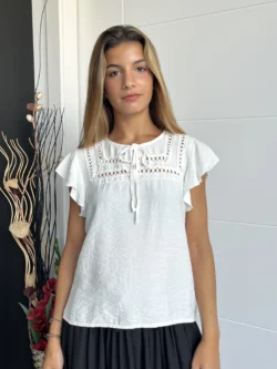 Blusa Bordada Cordón Blanca - Imagen 2